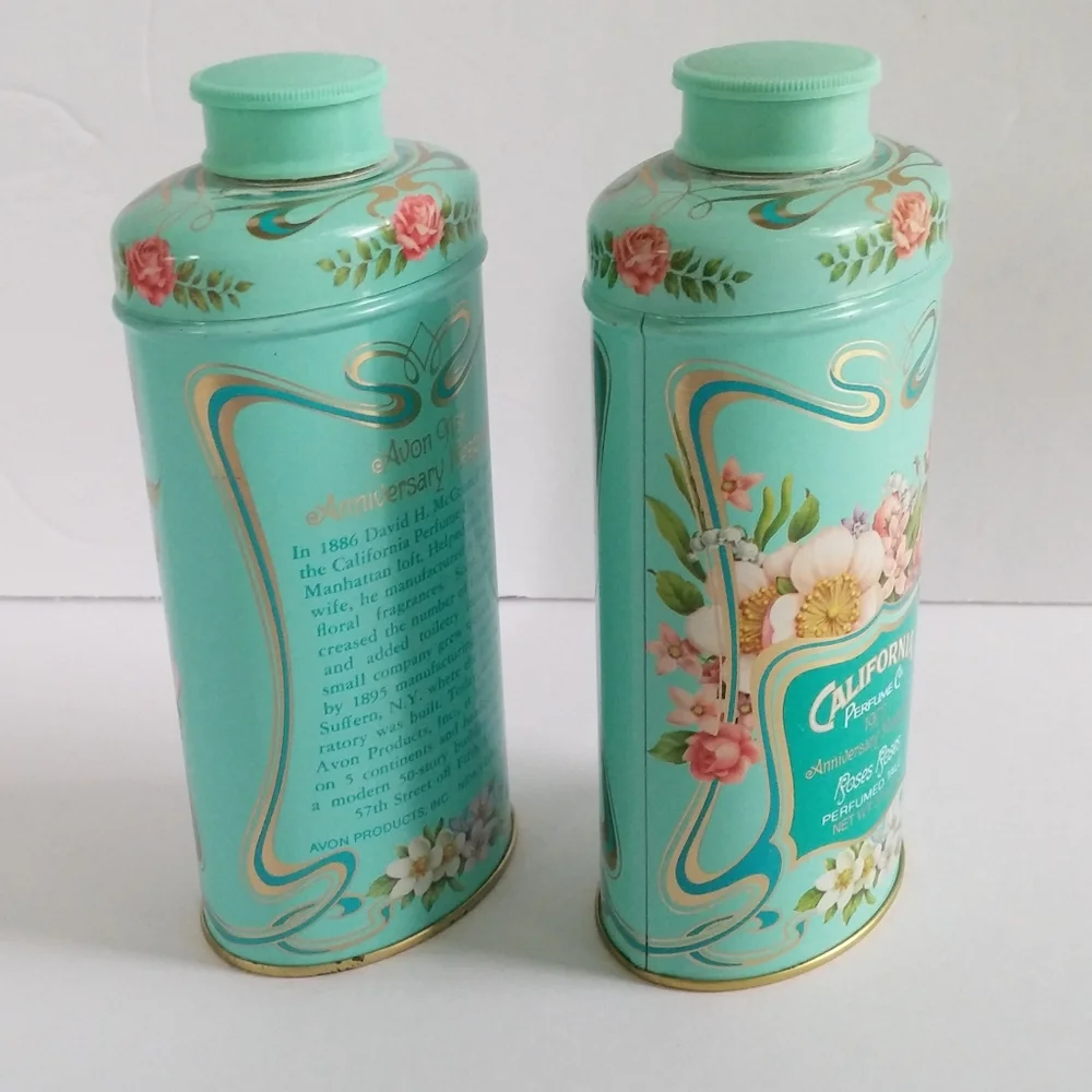 Vintage Avon California Scented Powder Vanity Talc Tins Floral Design